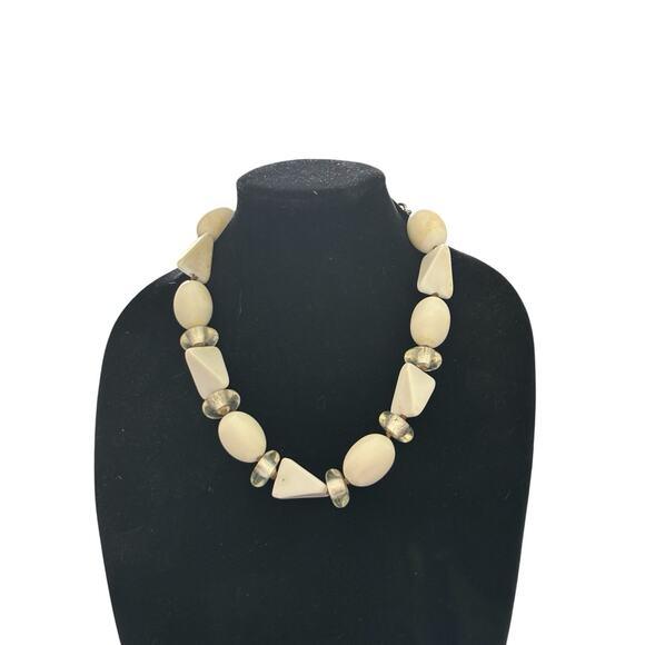 Chicos White & Clear Beaded Chunky Statement Necklace Lucite Fashion Heavy Vtg - Picture 1 of 7